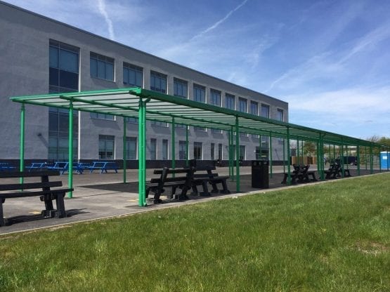 Straight roof shelter we designed for Blackpool Aspire Academy