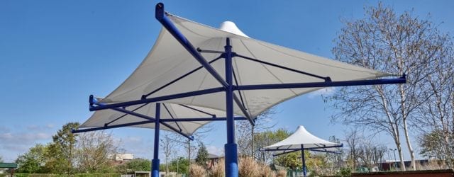 Umbrella canopies we made for The Willlow School
