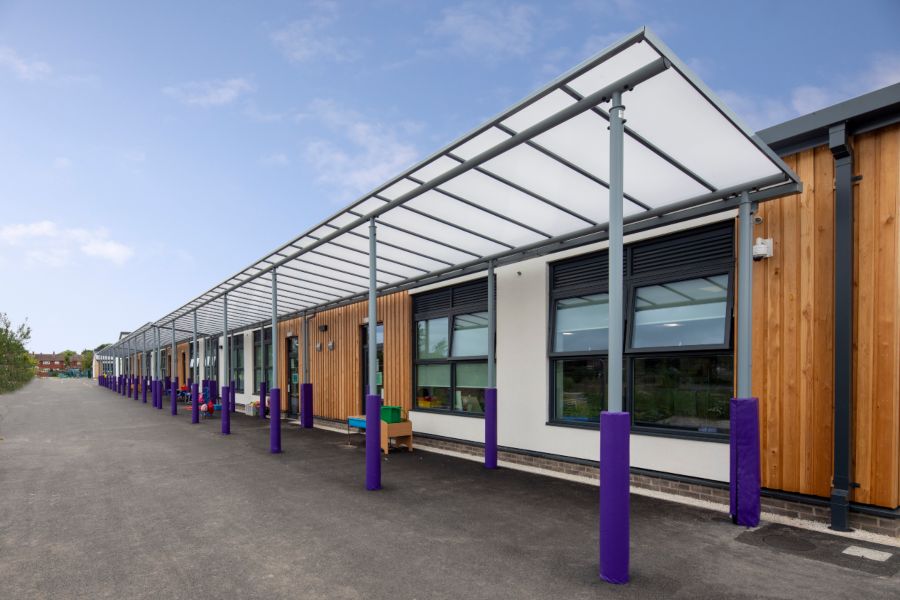 straight roof school canopy harlescott junior school