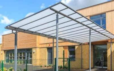 Straight roof shelter we designed for Simon Balle All Through School