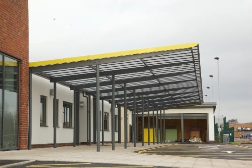 Straight roof shelter we installed at Ashmount School
