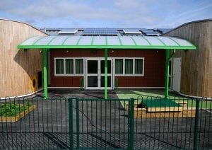 Cantilever canopy we designed for Ysgol Bro Alun