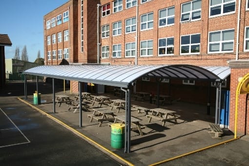 Dining area canopy we installed at Kingsbury School