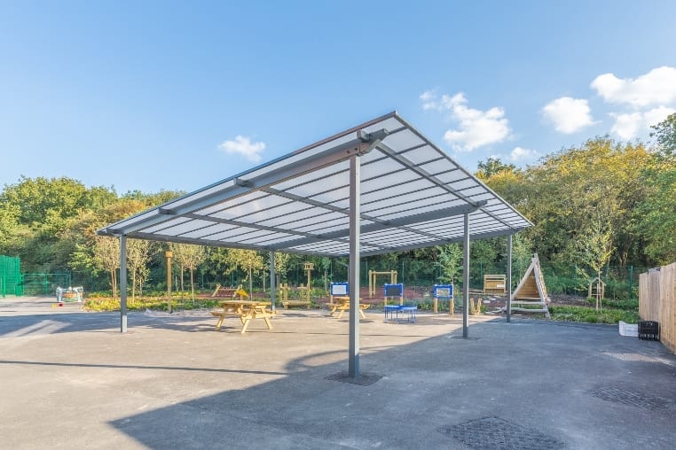 Straight roof shelter we designed for Millbrook Primary School