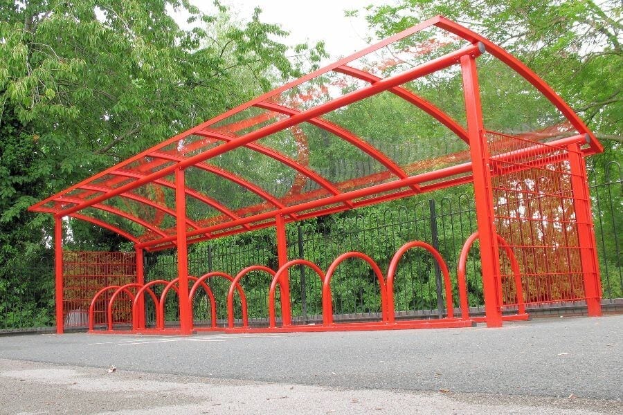 Red Curved Roof Bike Shelter