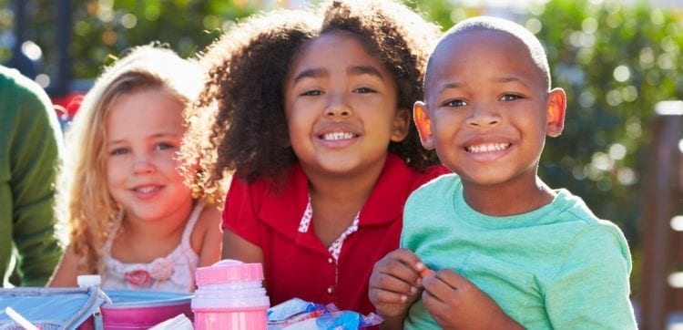 School Children Eating Outside