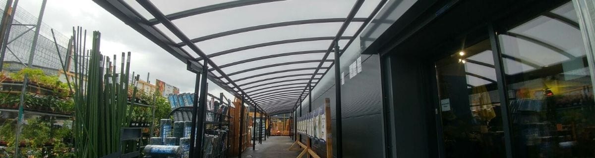 Covered walkway we installed at Taskers Garden Centre