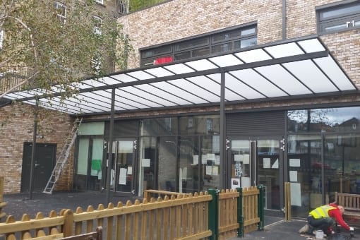 Straight roof canopy we installed at Fox Primary School