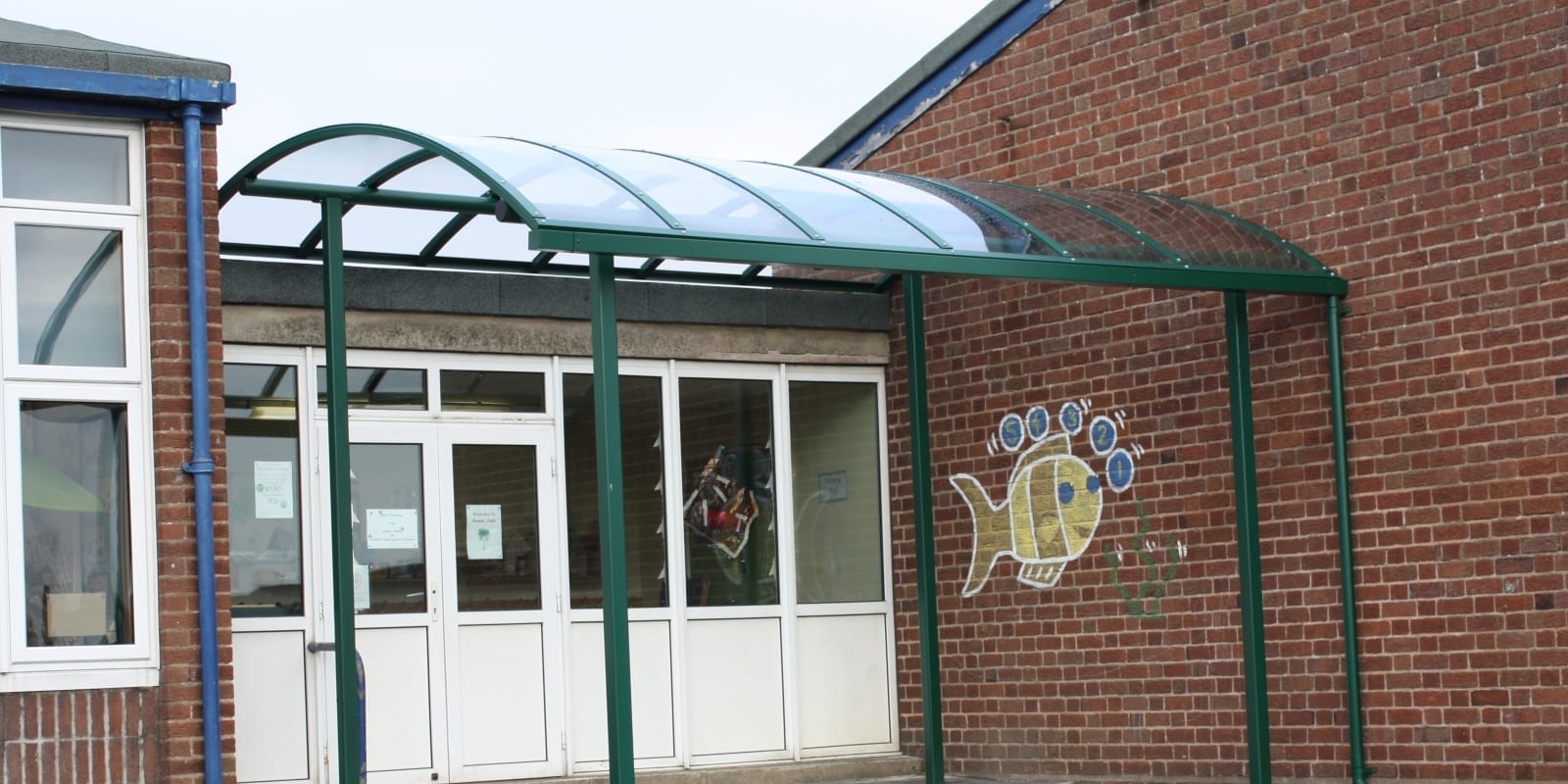 Curved roof entrance canopy we made for Oswestry Infants