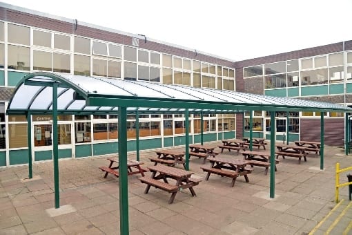 Dining area canopy we designed for Rushcliffe School
