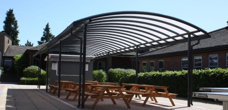 Outdoor dining shelter we designed for Chesham Grammar School