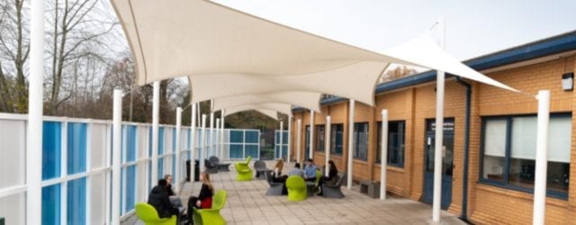 Bespoke shade sails we designed for Wilmslow High School