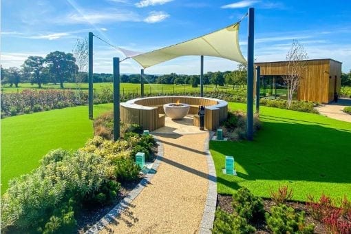 Fabric shade sail we installed at Carden Park Hotel and Spa