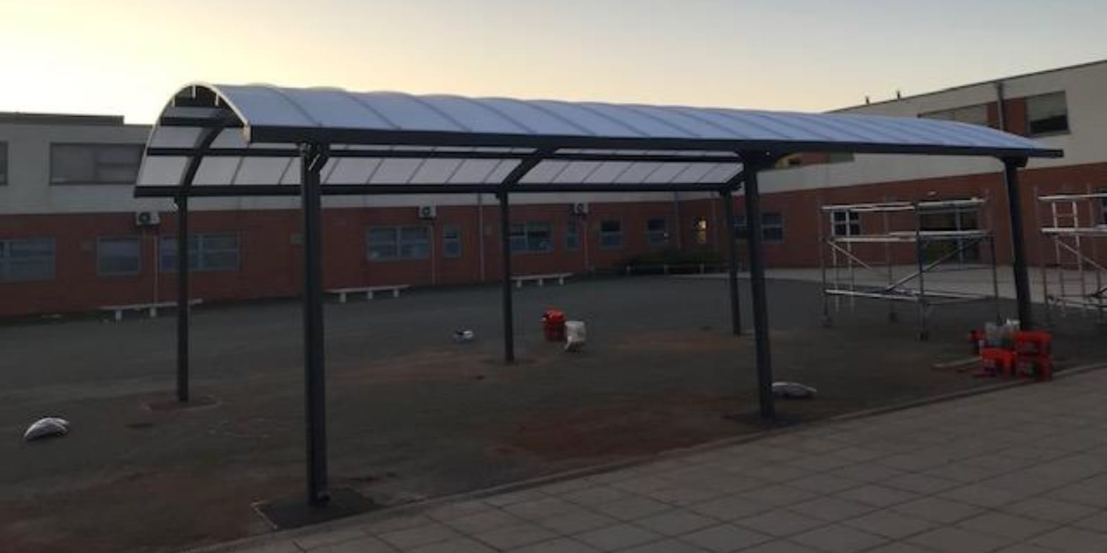 Curved roof shelter we made for Outwood Academy Valley