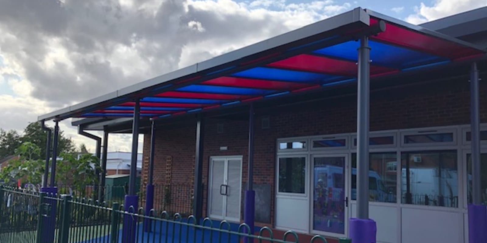 Colourful canopy we designed for Riverside School