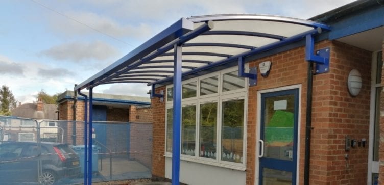 Wall mounted shelter we designed for St Peter's C of E Primary School