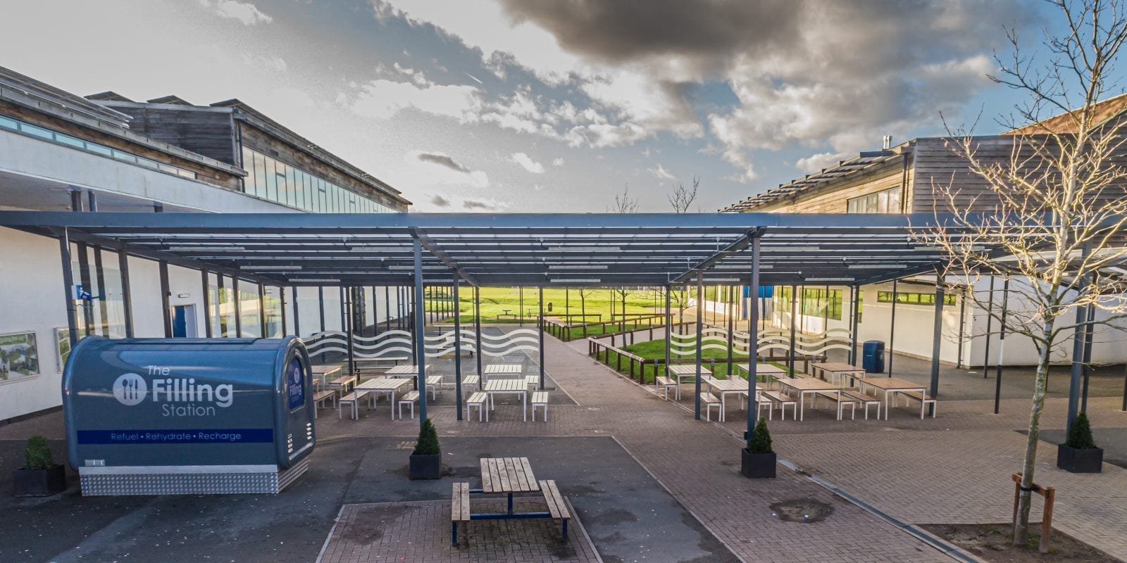 Straight roof shelter at Whitecross High School