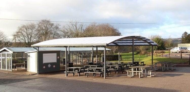 Curved roof canopy we designed for Wolverley Secondary School