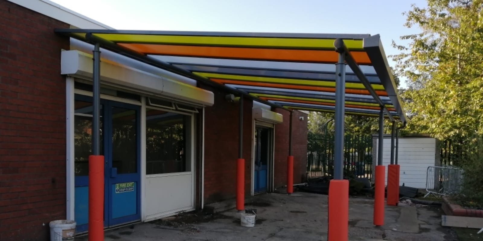 Colourful shelter we designed for Wyndcliffe Primary School