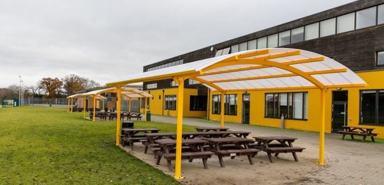 Waingels College Yellow Curved Roof Canopies