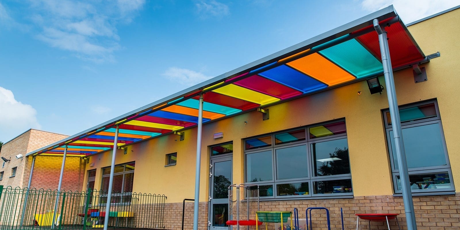 Multicoloured Roof Canopy at Ysgol Bro Teifi