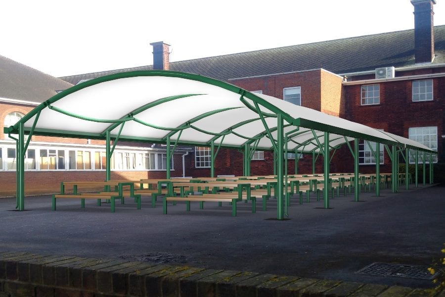 Green school canopy with fabric roof