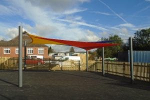 Shade sail we installed at Hugglescote Primary School