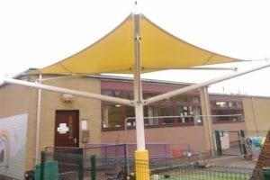 Yellow canopy we made for Locharbriggs Primary School