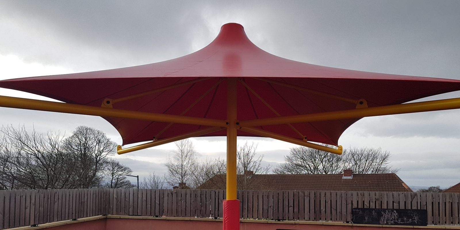 Red fabric canopy made for Hadrian School