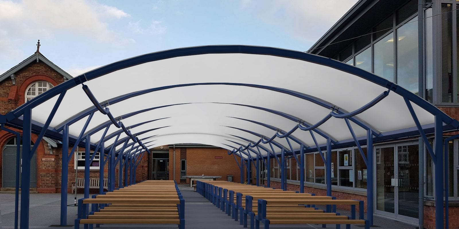 Fabric roof dining area shelter