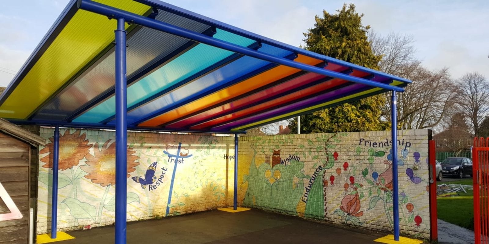 Colourful shelter we designed for St Mary's CE School