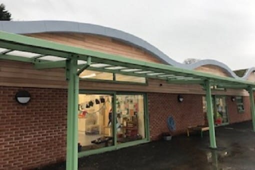 Green shelter we added to Tattenhall Primary School