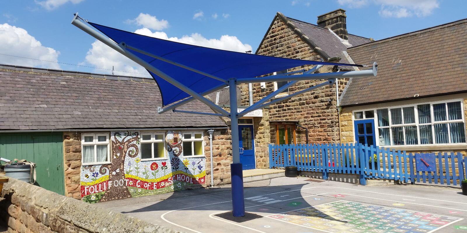 Blue School Shade Sail in Playground