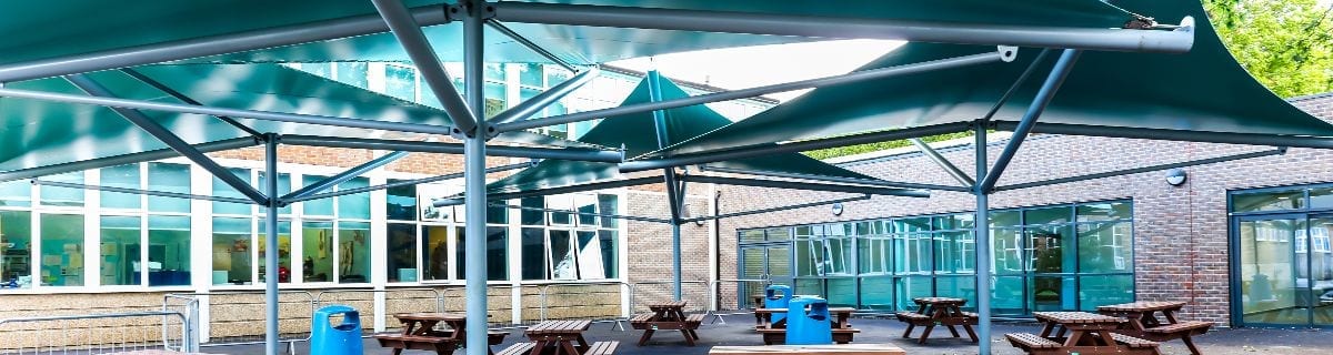 Shade sails we installed at Chiswick School