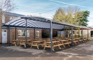 Dining shelter we installed at Cirencester College