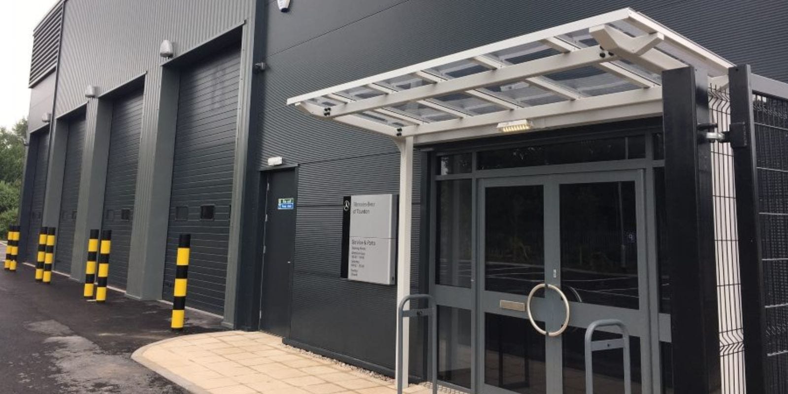 Entrance canopy we installed at Mercedes Benz