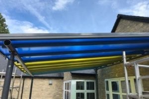 Colourful shelter we made for Ashton Keynes Primary School