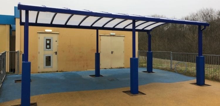 Curved roof shelter we made for Bettws Flying Start Playgroup