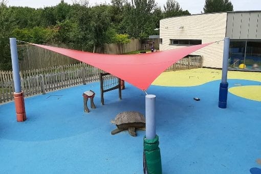 Red shade sail we made for Bluebell Park School