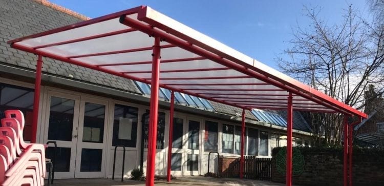 Red shelter we made for Hythe Primary School