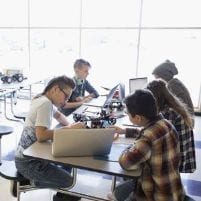 Pupils completing technology project
