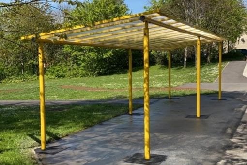 Yellow canopy we made for Sycamore School