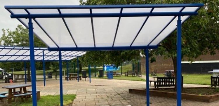 Straight roof canopies we installed at Stoke High School