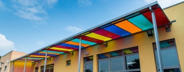 Multicoloured Canopy we designed for Ysgol Bro Teifi
