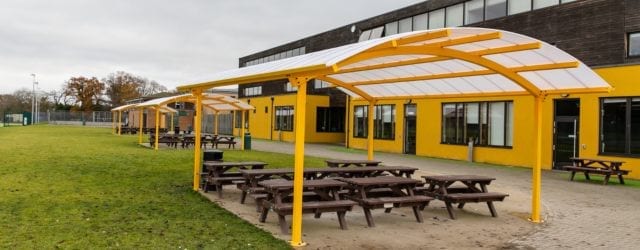 Dining area shelters we fitted at Waingels College