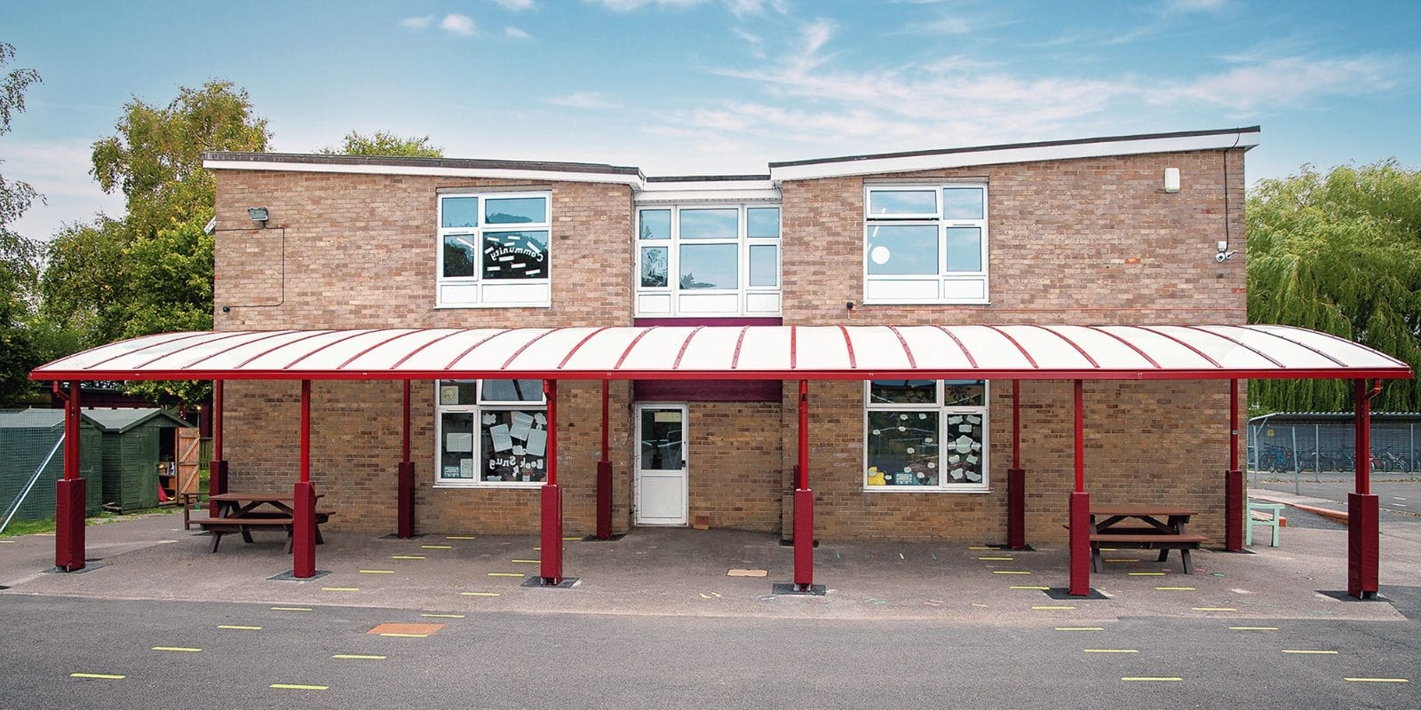 Curved roof canopy we designed for Covingham Park Primary School