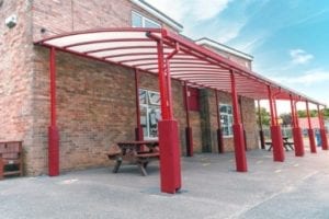 Curved roof playground shelter we made for Covingham Park Primary School