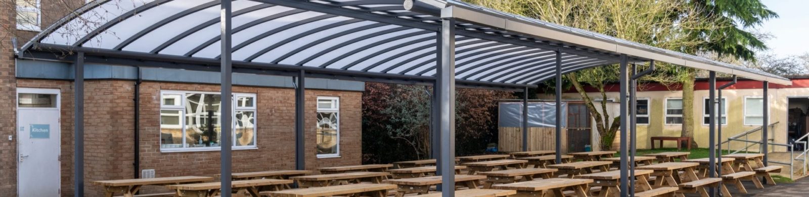 Dining area shelter we made for Cirencester College