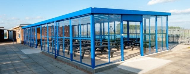 Enclosed dining shelter we made for Branston Academy