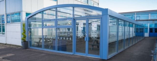 Enclosed dining shelter we designed for St Wilfrid's School